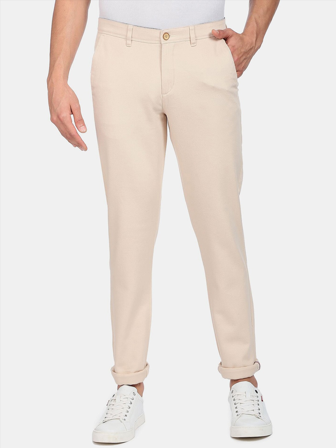 

AD By Arvind Men Beige Solid Slim Fit Chinos Trousers