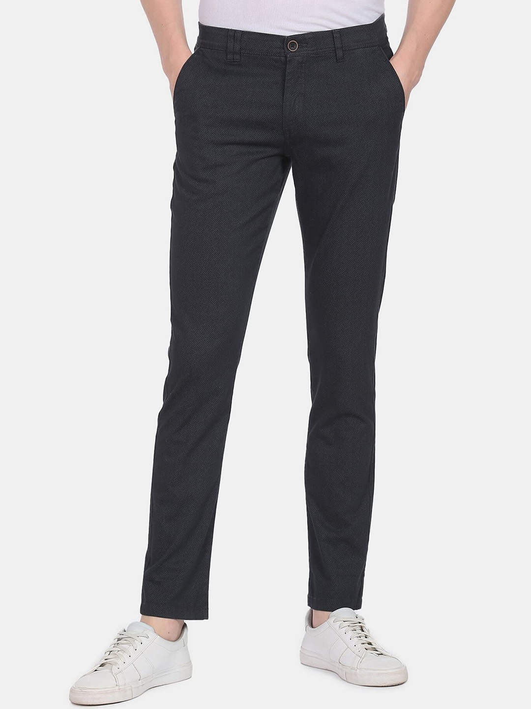 

AD By Arvind Men Checked Slim Fit Chinos Trousers, Navy blue