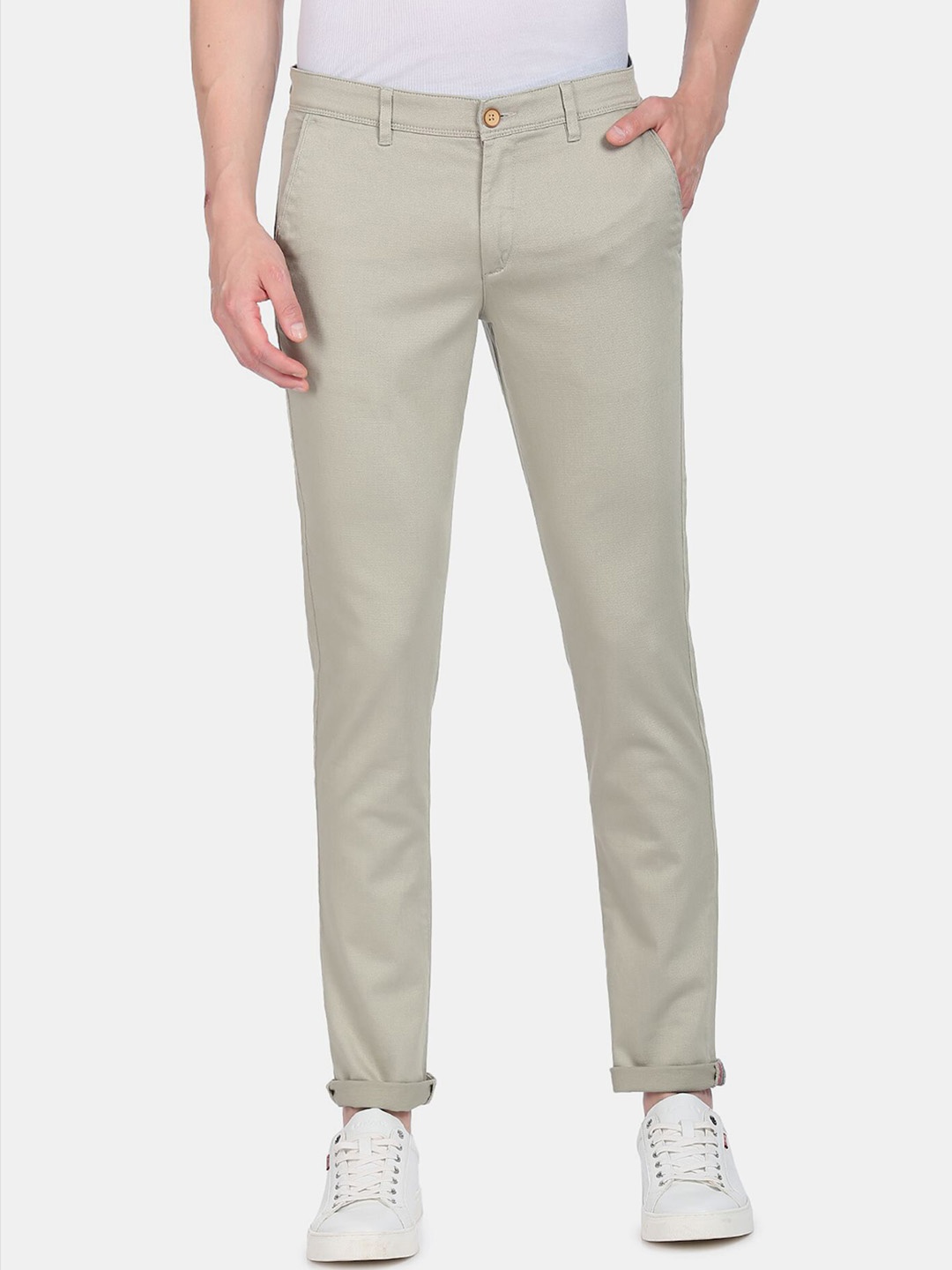 

AD By Arvind Men Beige Slim Fit Chinos Trousers