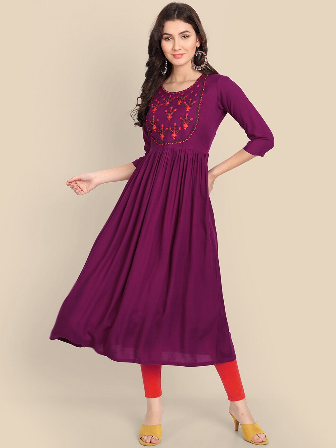 

Wyfees Ethnic Motifs Yoke Design Anarkali Kurta, Purple