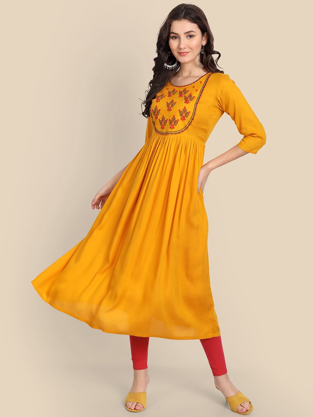

Wyfees Ethnic Motifs Yoke Design Anarkali Kurta, Mustard