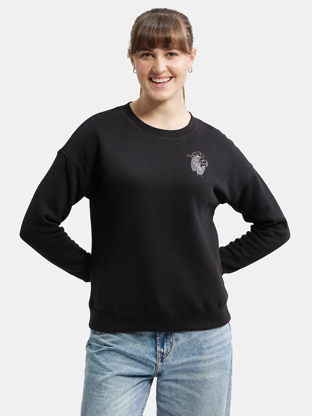 

Jockey Super Combed Cotton Rich Fleece Fabric Sweatshirt with Drop Shoulder Styling-U109, Black