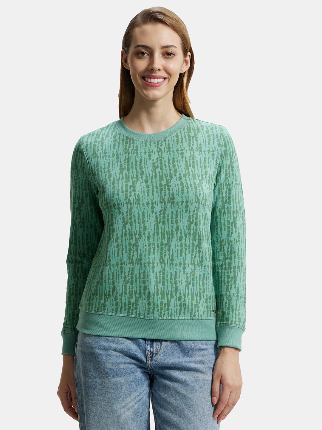 

Jockey French Terry Printed Sweatshirt with Ribbed Cuffs, Green