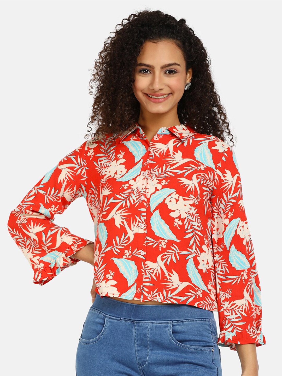 

V-Mart Women Red Floral Printed Cotton Casual Shirt