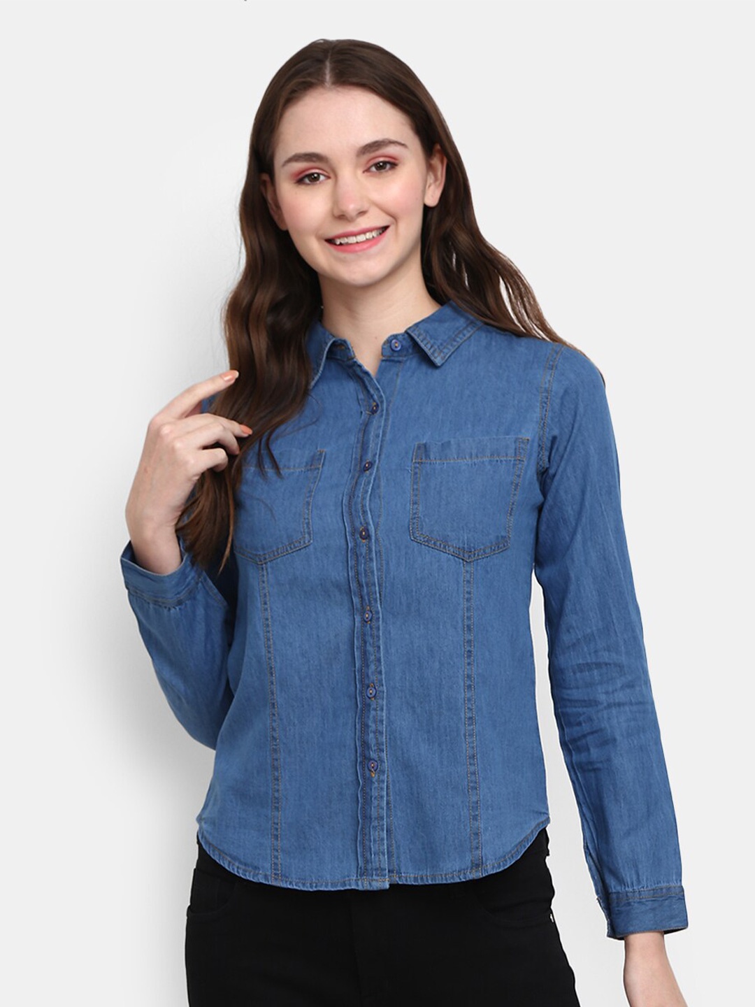 

V-Mart Women Blue Cotton Casual Shirt