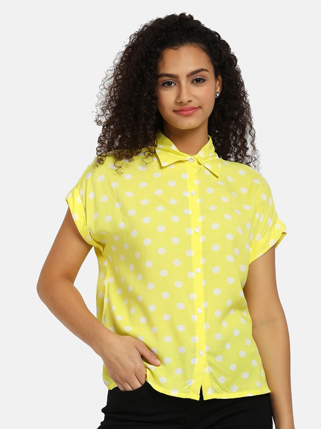 

V-Mart Women Yellow Printed Cotton Casual Shirt