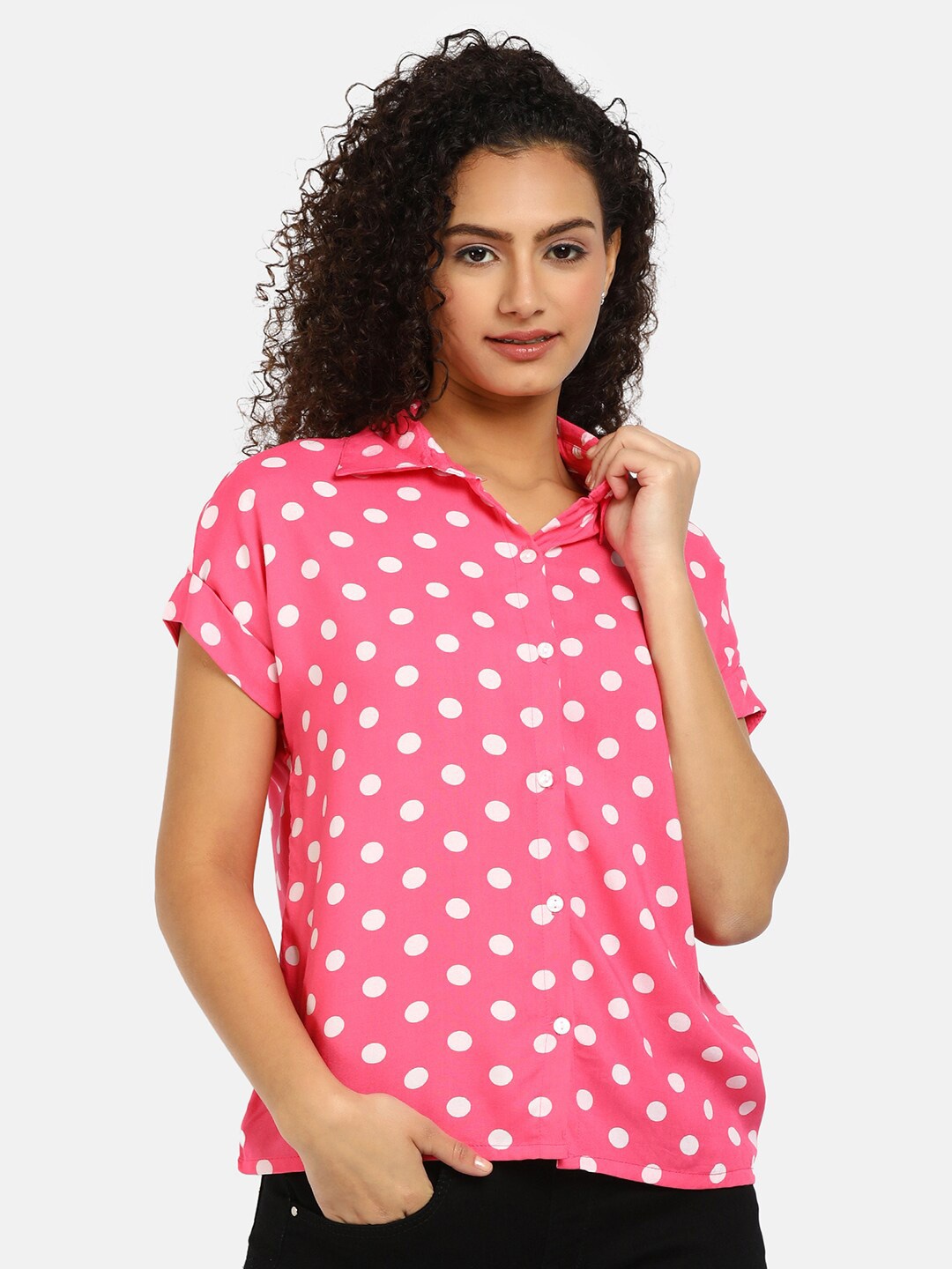 

V-Mart Women Pink Printed Cotton Casual Shirt