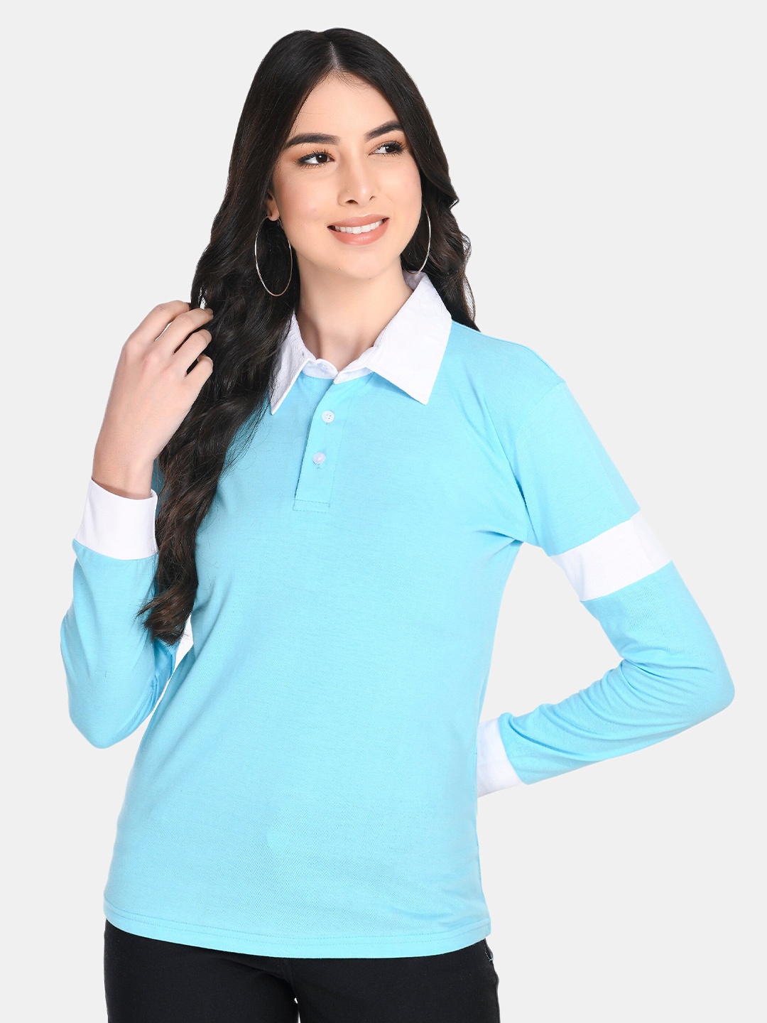 

Viral trend Women Blue Polo Collar Cotton T-shirt