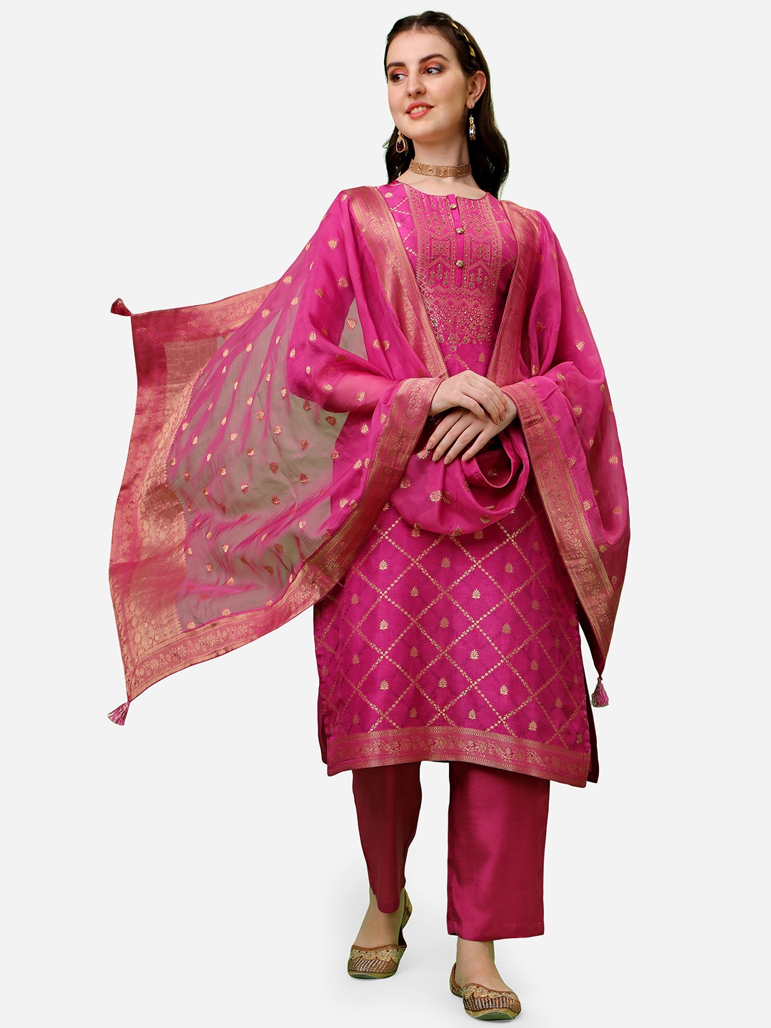 

Seerat Women Pink Pure Silk Kurta with Trousers & With Dupatta