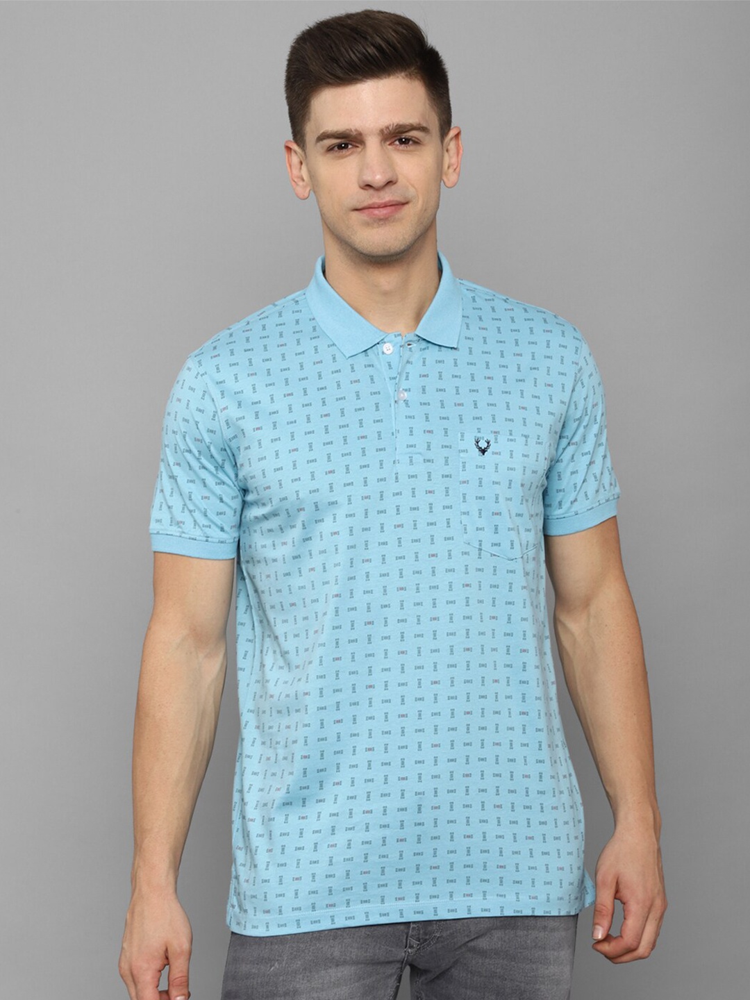 

Allen Solly Men Blue Geometric Printed Polo Collar Cotton T-shirt