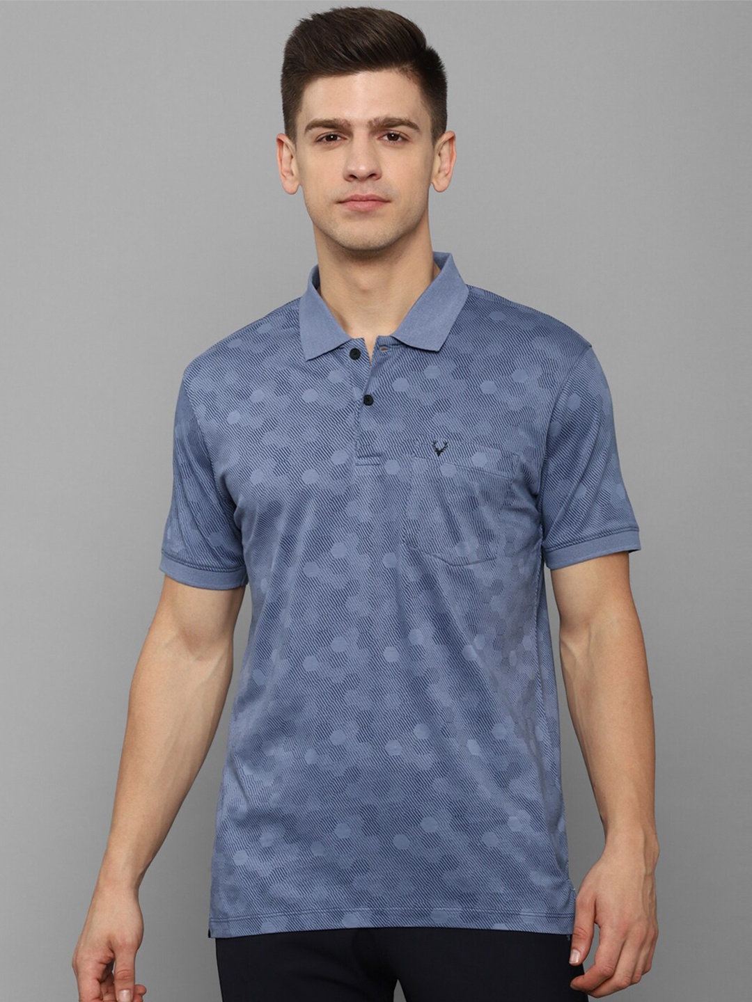 

Allen Solly Men Blue Geometric Printed Polo Collar Cotton T-shirt