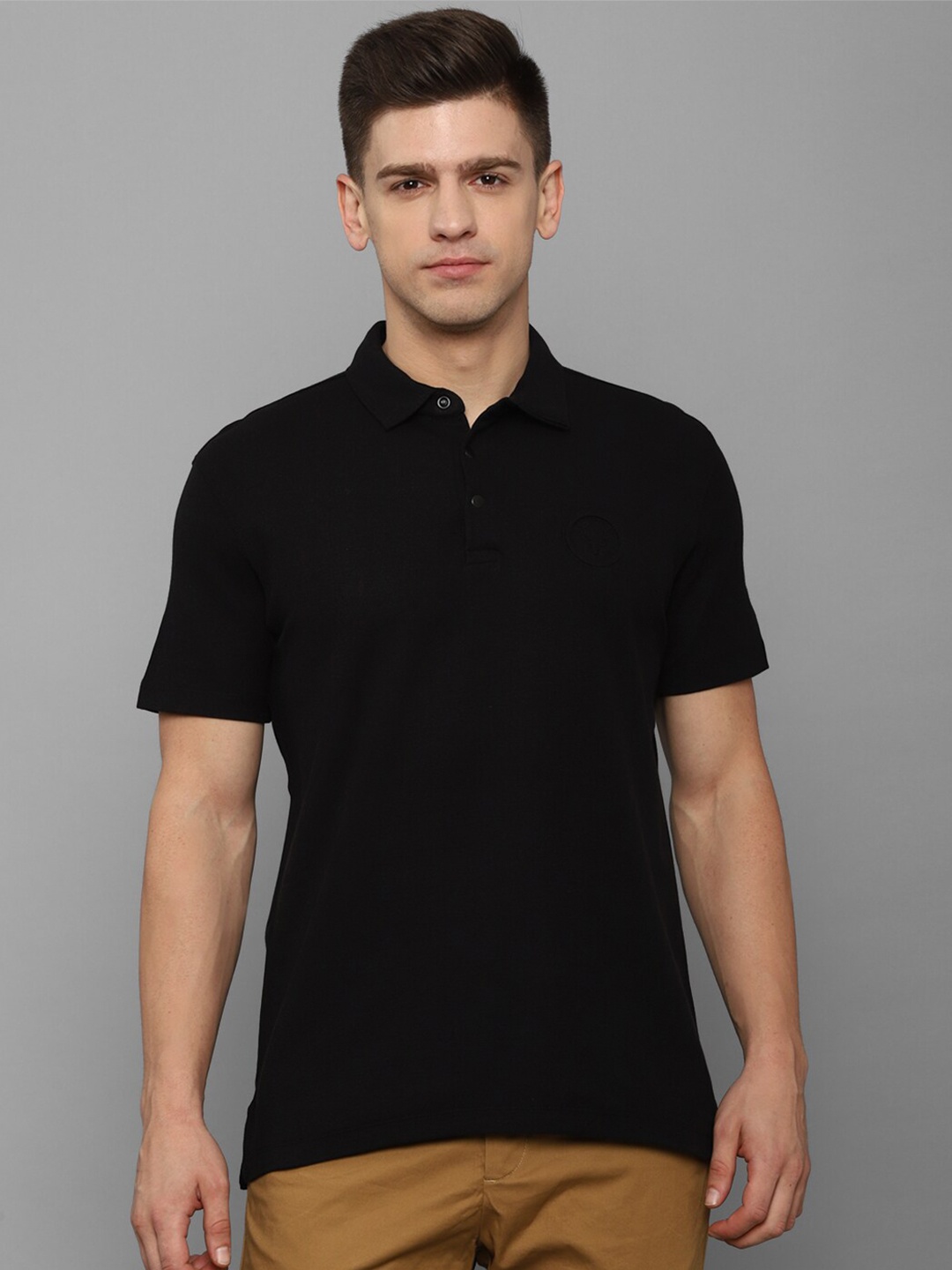 

Allen Solly Men Black Solid Polo Collar Cotton T-shirt