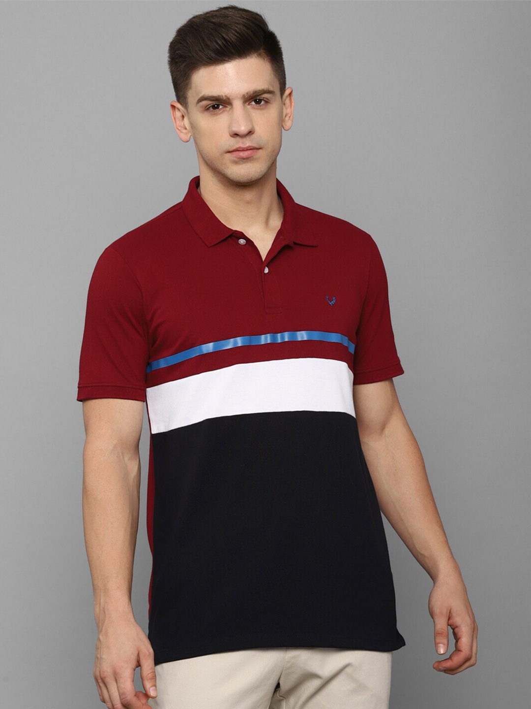 

Allen Solly Men Maroon Colourblocked Polo Collar Cotton T-shirt