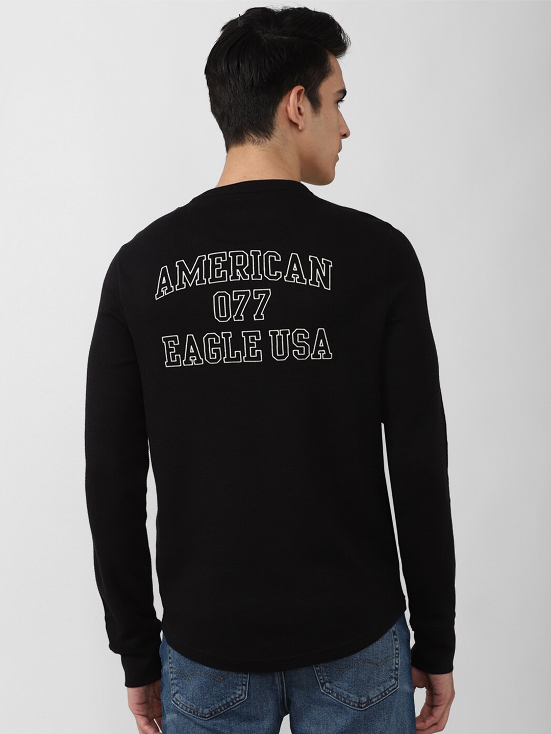 

AMERICAN EAGLE OUTFITTERS Men Black Typography Printed Cotton T-shirt