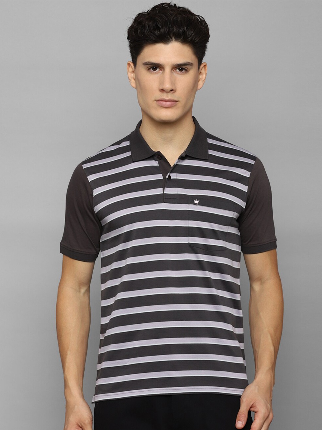 

Louis Philippe Men Black & White Striped Polo Collar T-shirt