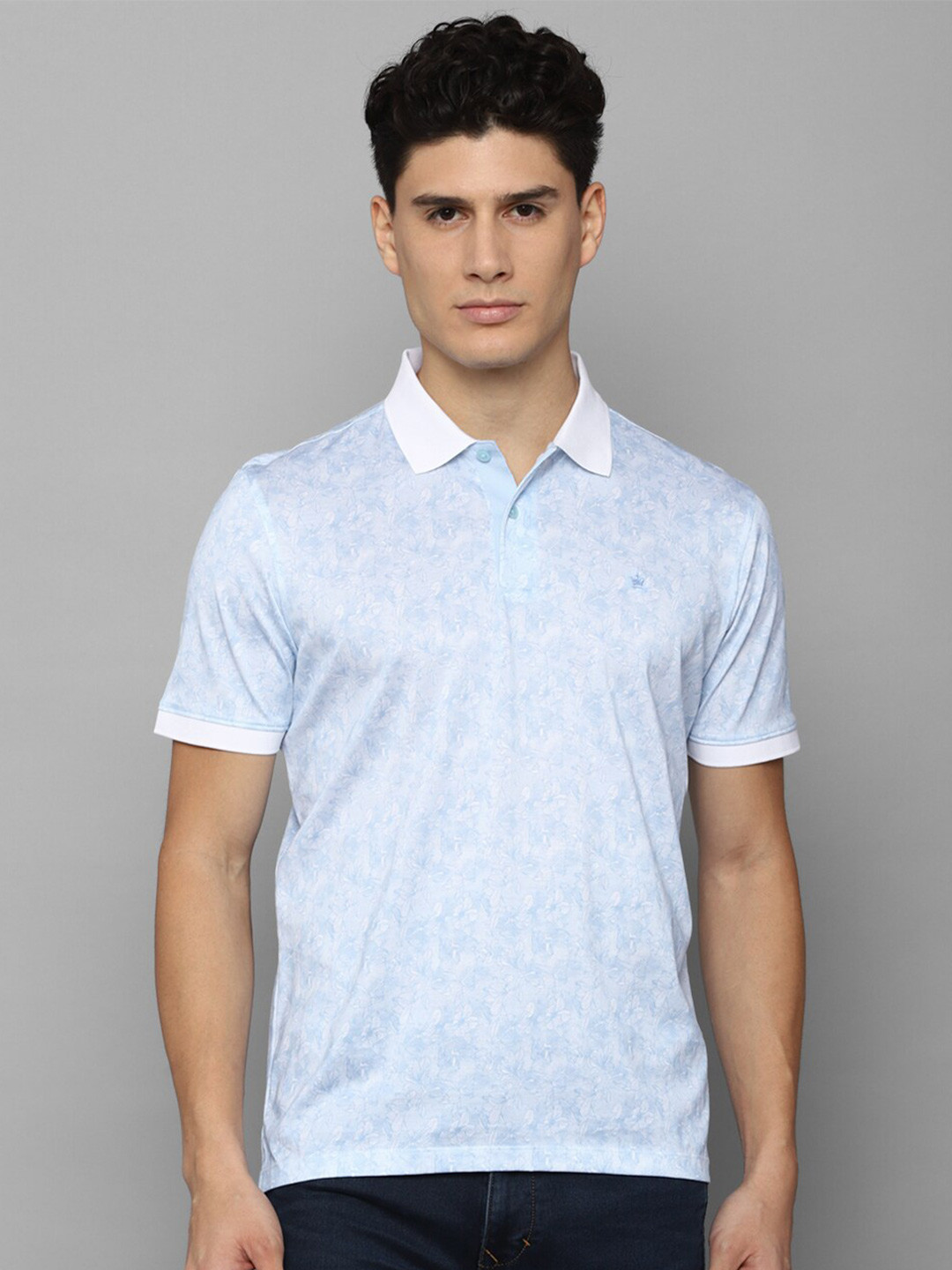 

Louis Philippe Sport Men Blue Floral Printed Polo Collar T-shirt