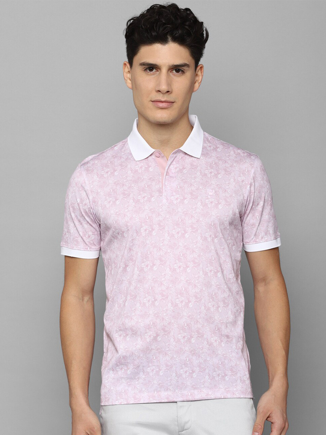 

Louis Philippe Sport Men Purple Cotton Floral Printed Polo Collar T-shirt