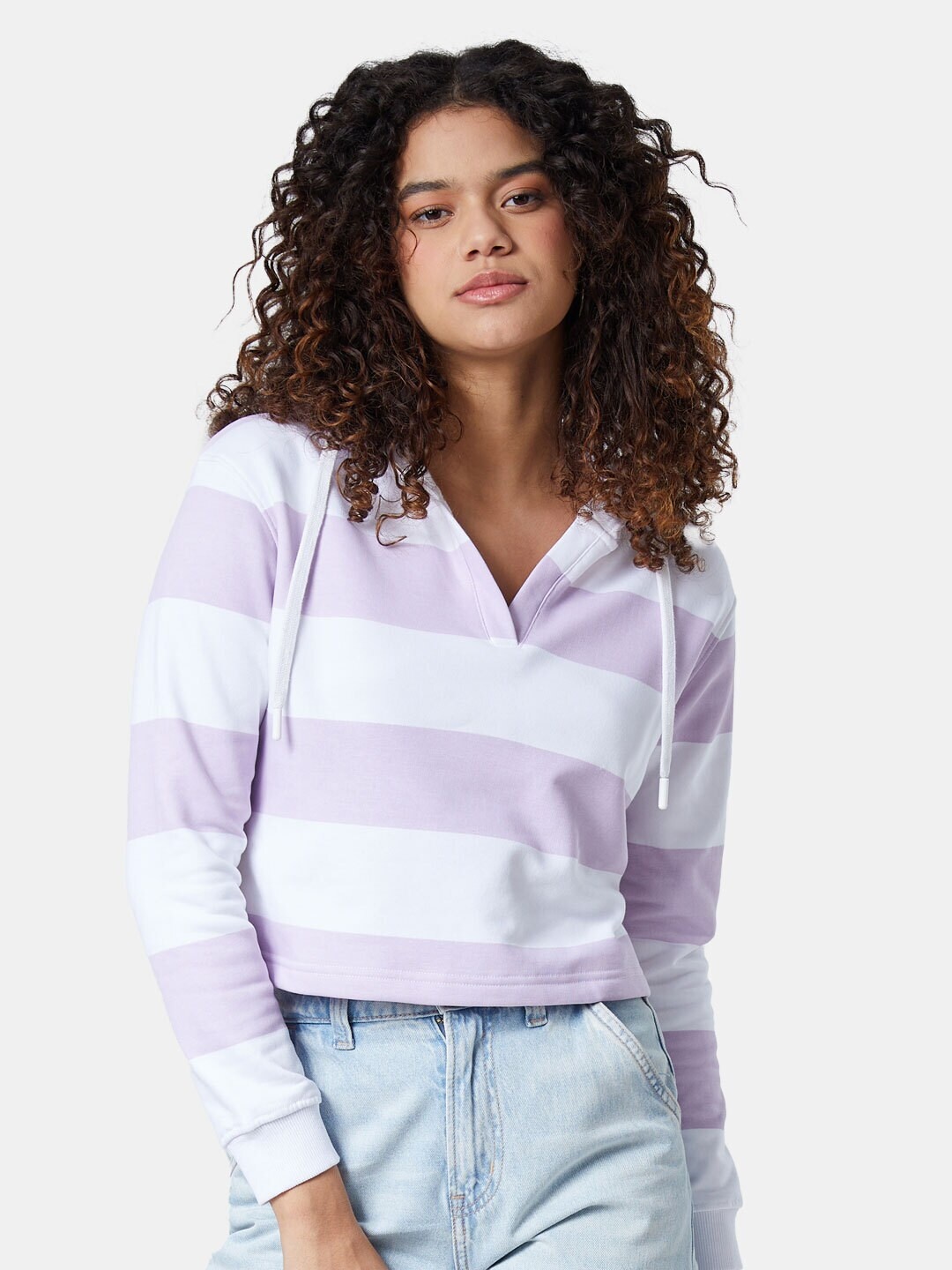 

The Souled Store Women White & Lavender Striped Hooded Oversized Sweatshirt