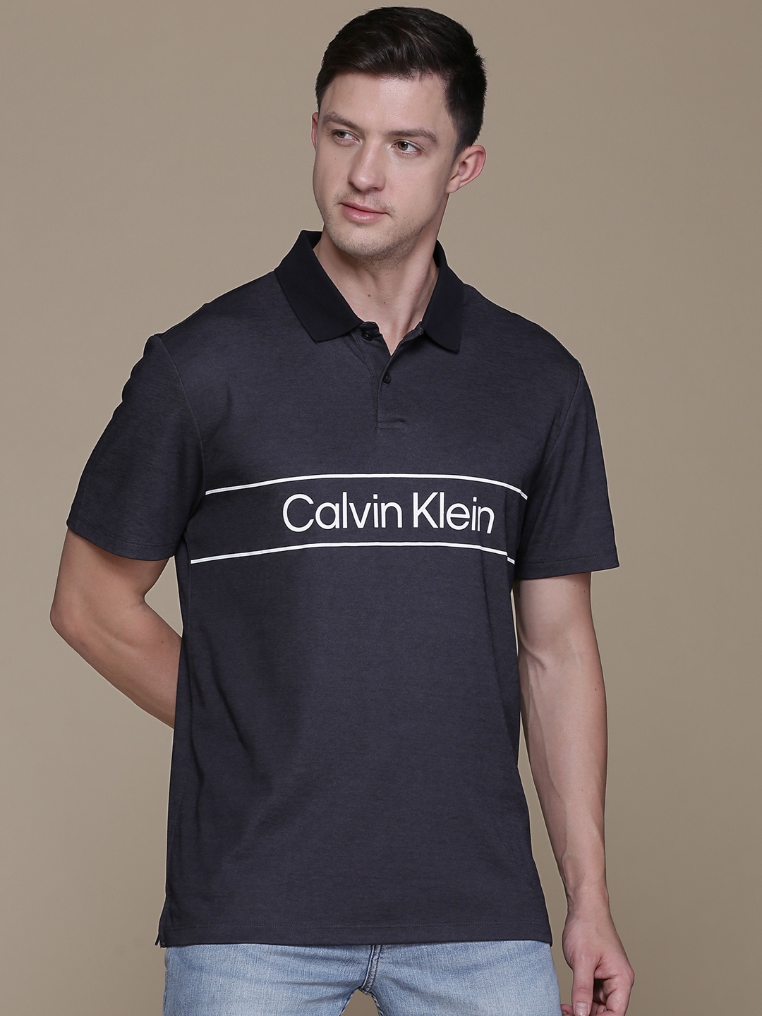 

Calvin Klein Jeans Men Black Brand Logo Printed Pure Cotton Slim Fit T-shirt