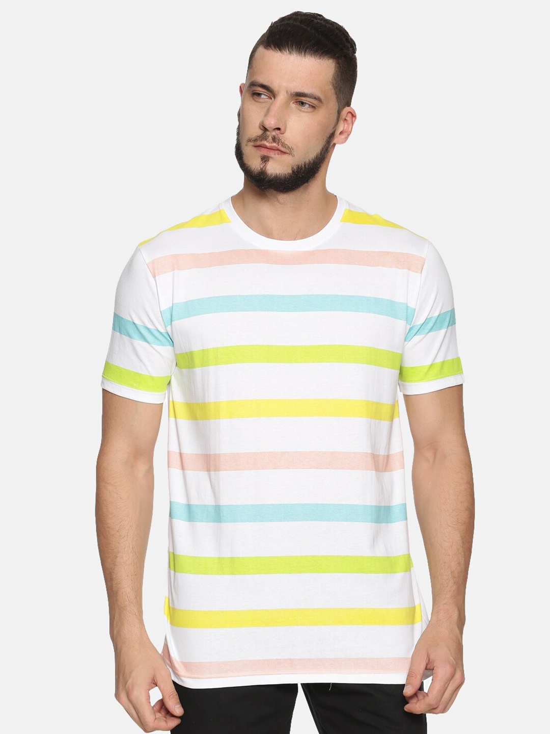

Kryptic Men White Striped T-shirt