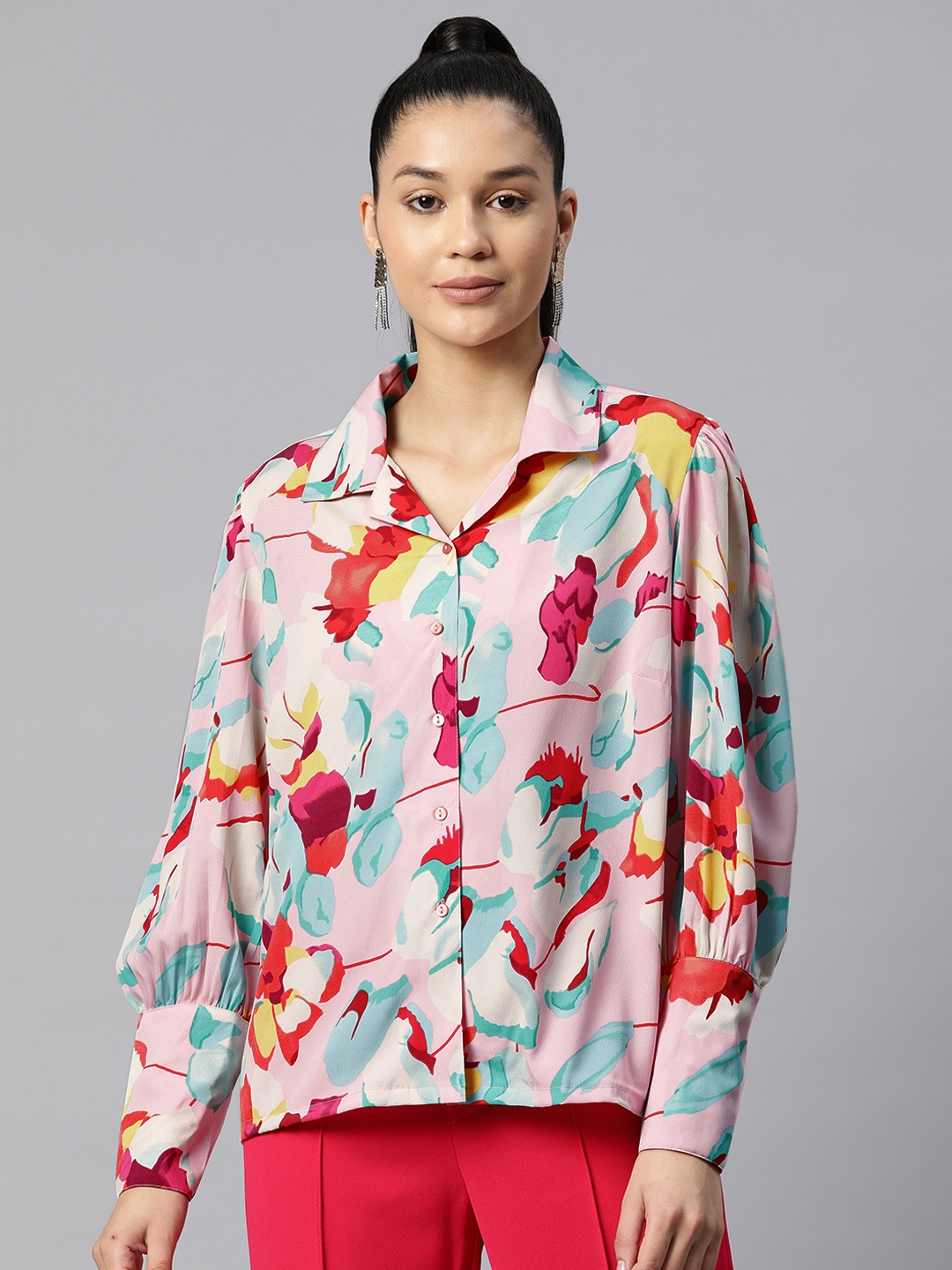 

plusS Women Pink Floral Printed Casual Shirt