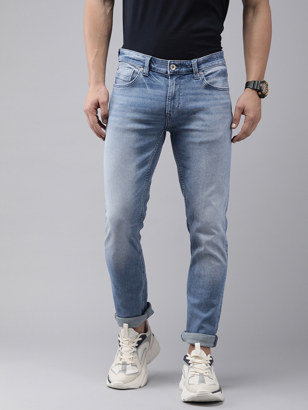 

SPYKAR Men Regular Fit Low-Rise Heavy Fade Stretchable Jeans, Blue