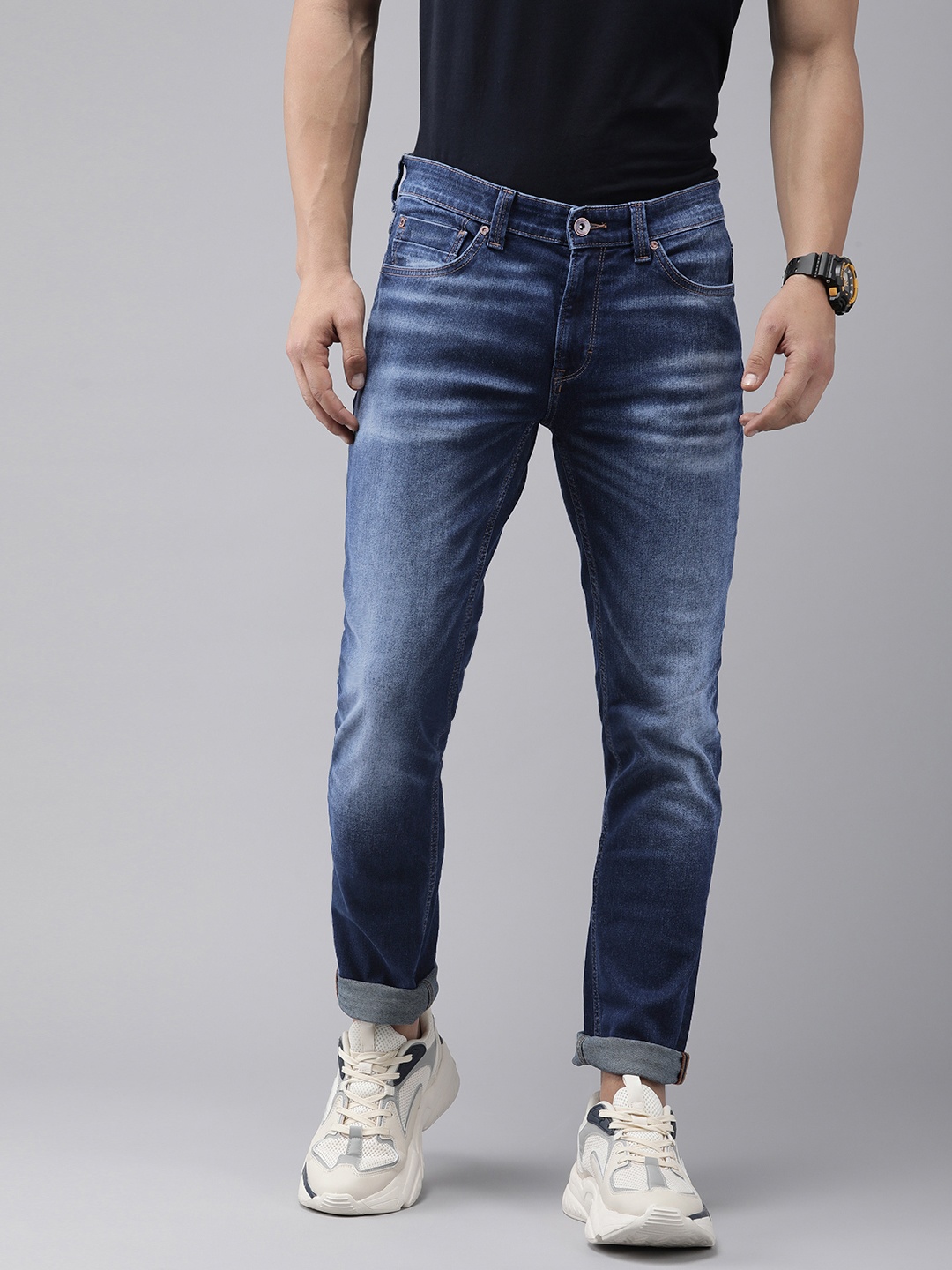 

SPYKAR Men Regular Fit Low-Rise Heavy Fade Stretchable Jeans, Blue