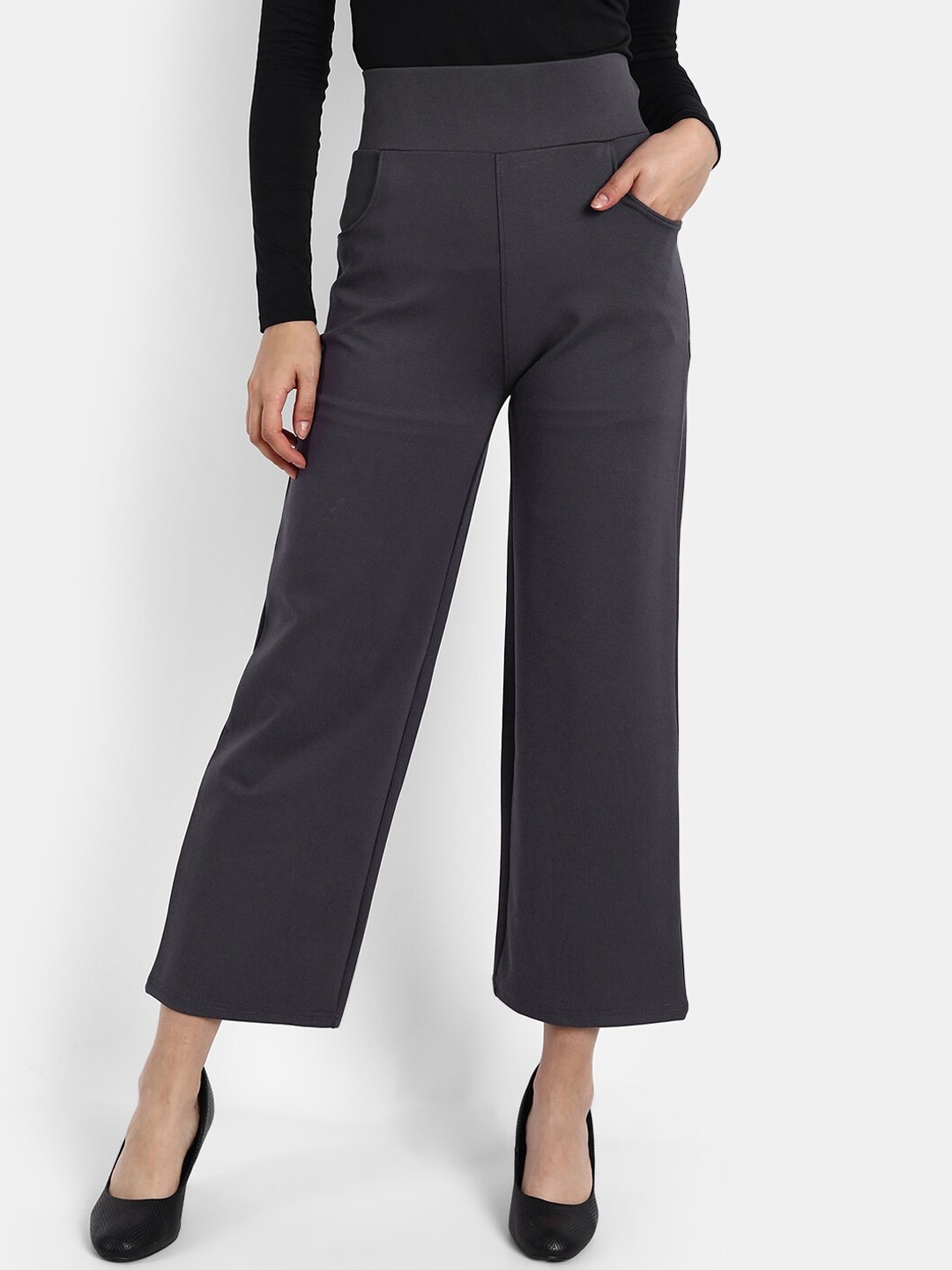 

Next One Women Grey Loose Fit High-Rise Easy Wash Trousers
