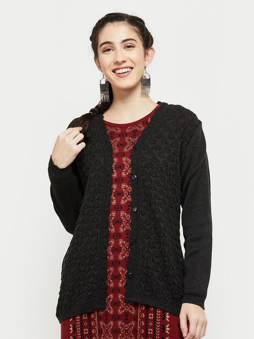

max Women Black Cable Knit Cardigan