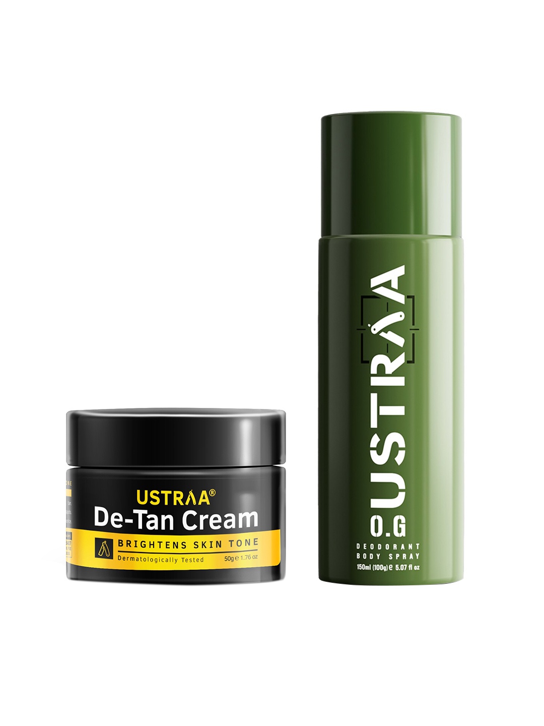 

Ustraa Men Set of O.G. Deodorant Body Spray 150 ml + De-Tan Face Cream with Liquorice 50 g, Green