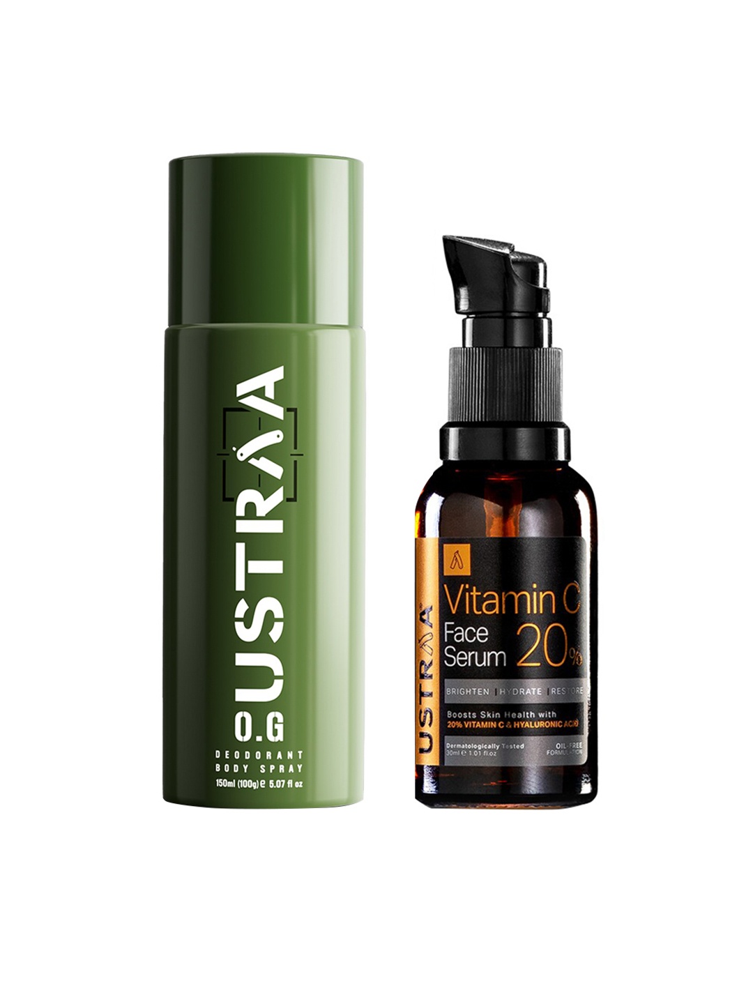 

Ustraa Men Set of O.G. Deodorant Body Spray 150 ml + 20% Vit C Face Serum with HA 30 ml, Black