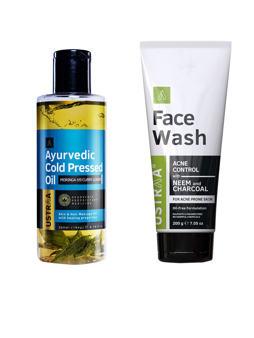 

Ustraa Men Set of Ayurvedic Cold Pressed Oil 200 ml + Acne Control Face Wash 200 g, Green