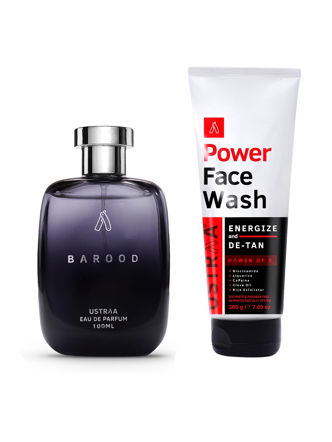 

Ustraa Men Set of Barood Eau De Parfum 100 ml + Power Face Wash 200 g, Black