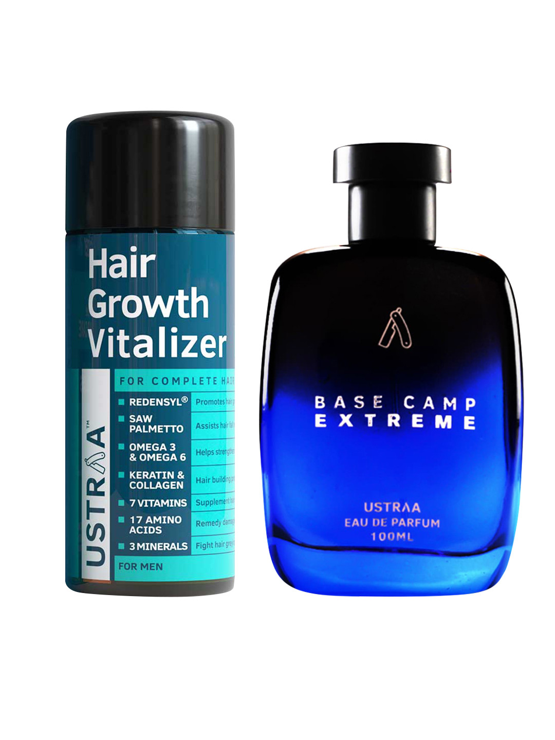 

Ustraa Men Set of Base Camp Extreme Eau De Parfum 100 ml + Hair Growth Vitalizer 100 ml, Blue