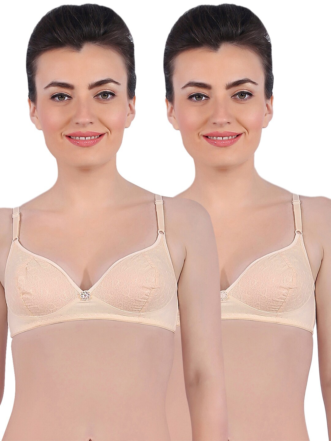 

Sonari Pack Of 2 Nude-Coloured Non Padded & Non-Wired Pure Cotton Bra