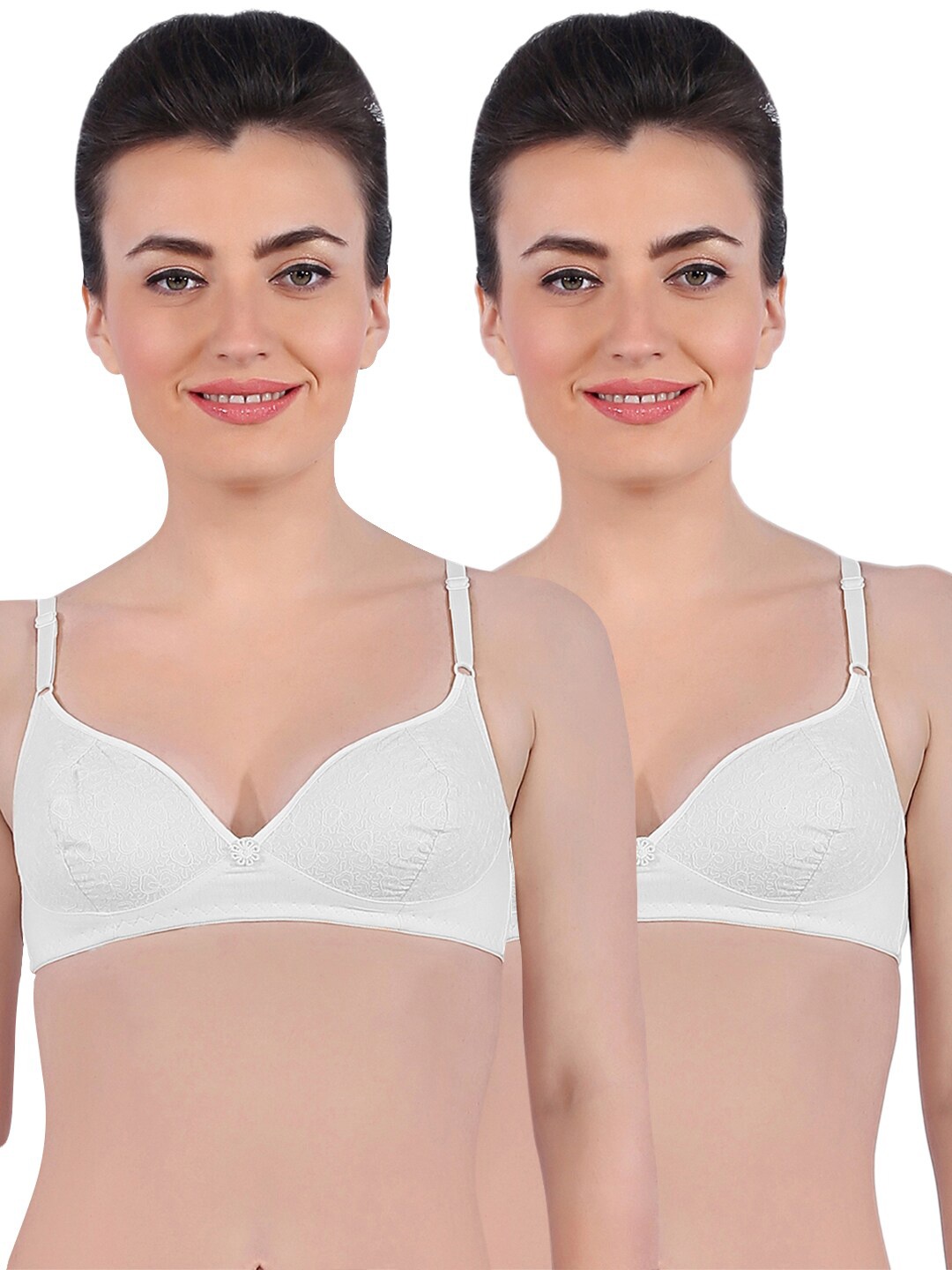 

Sonari Pack Of 2 White Non Padded & Non-Wired Pure Cotton Bra