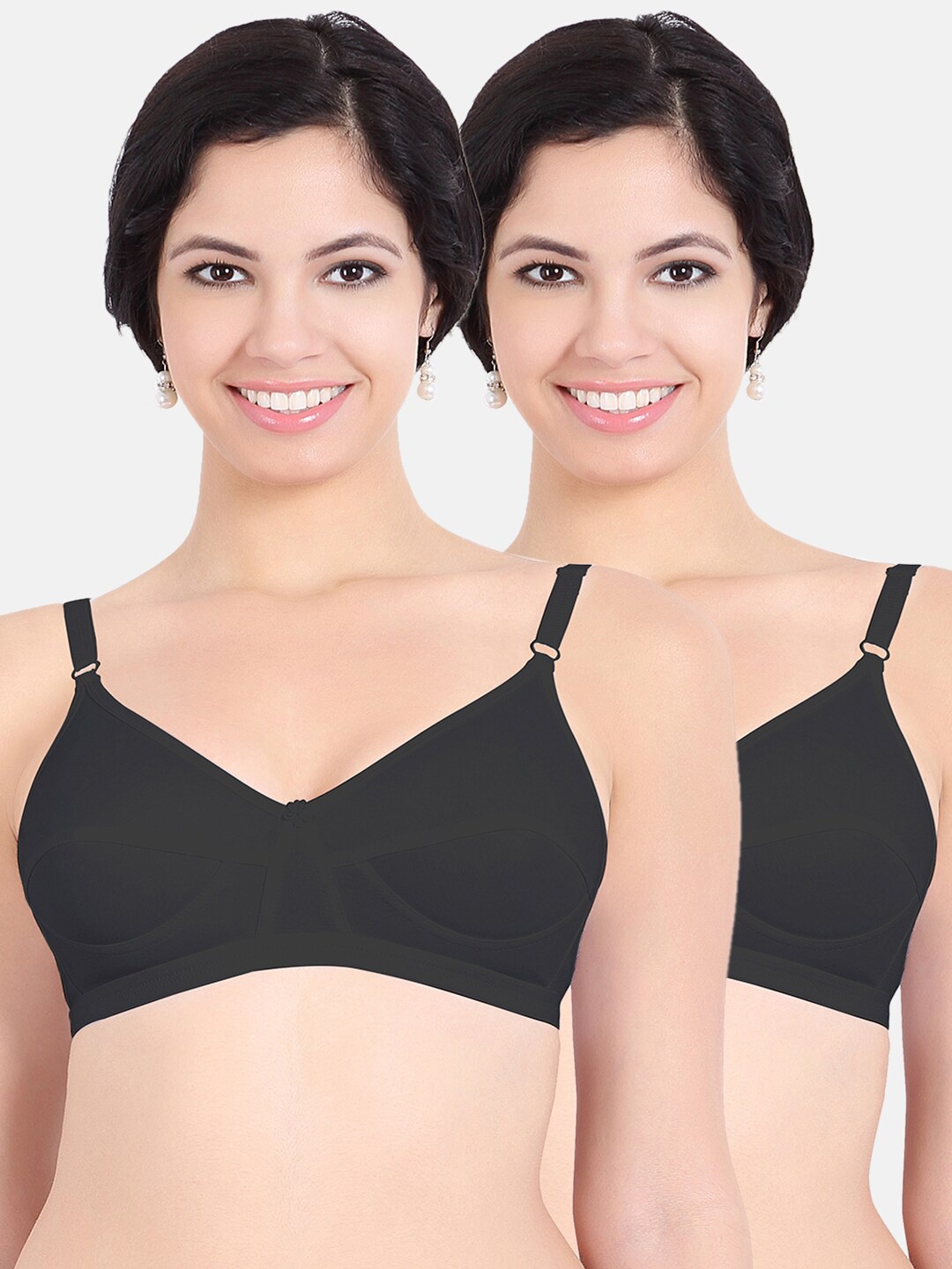 

Sonari Pack Of 2 Black Non-Padded Cotton Regular Bra