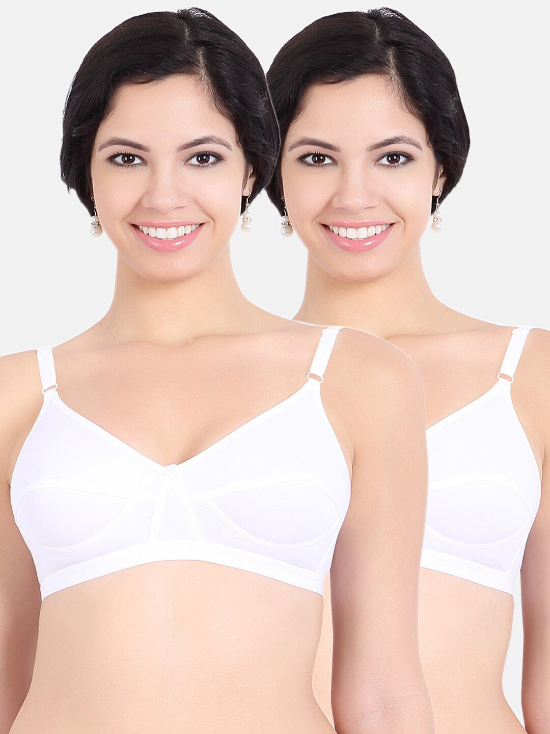 

Sonari Pack Of 2 White Non Padded & Non-Wired Pure Cotton Bra
