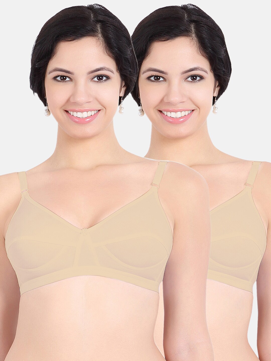 

Sonari Pack Of 2 Nude-Coloured Non Padded & Non-Wired Pure Cotton Bra