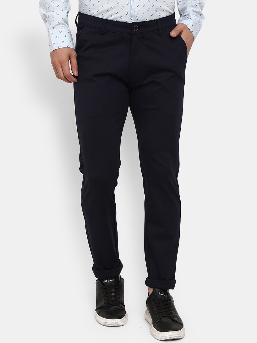 

V-Mart Men Classic Cotton Slim Fit Trousers, Navy blue