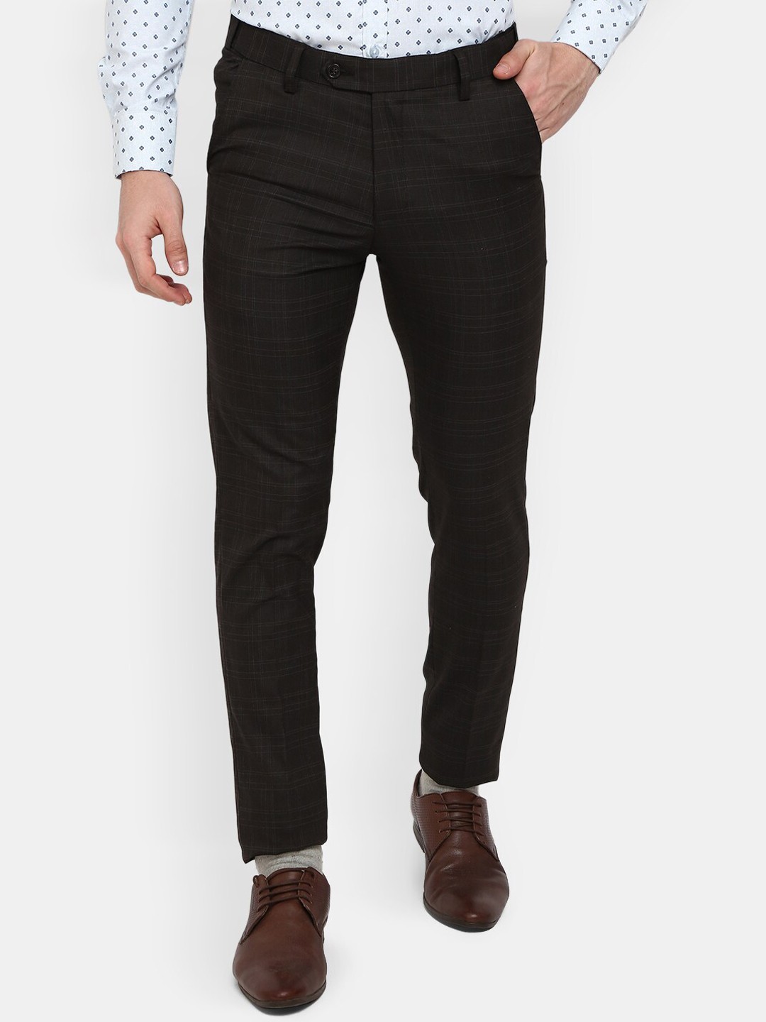 

J White by Vmart Men Brown Checked Classic Slim Fit Trousers