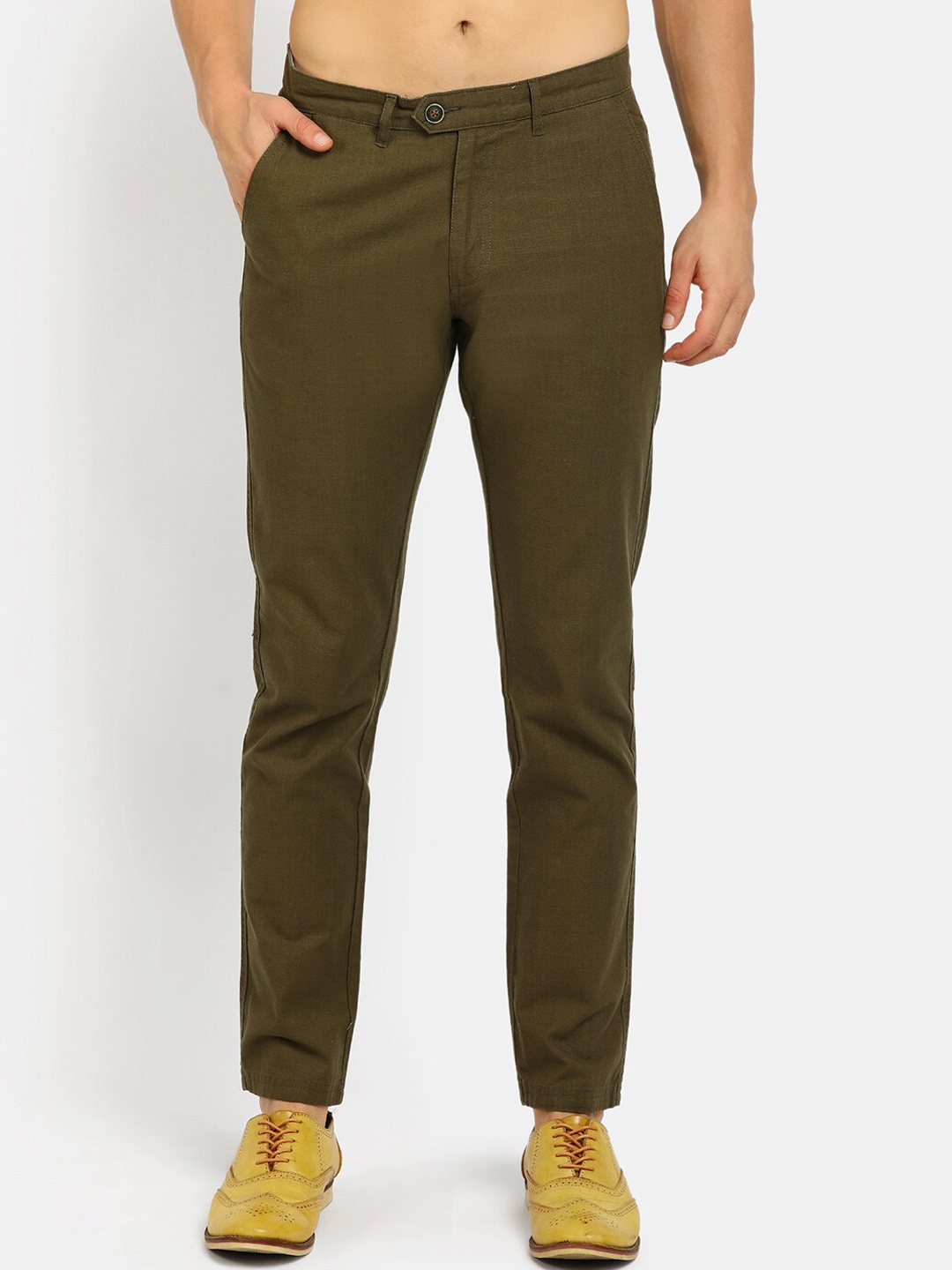 

V-Mart Men Olive Green Cotton Classic Chinos Trousers