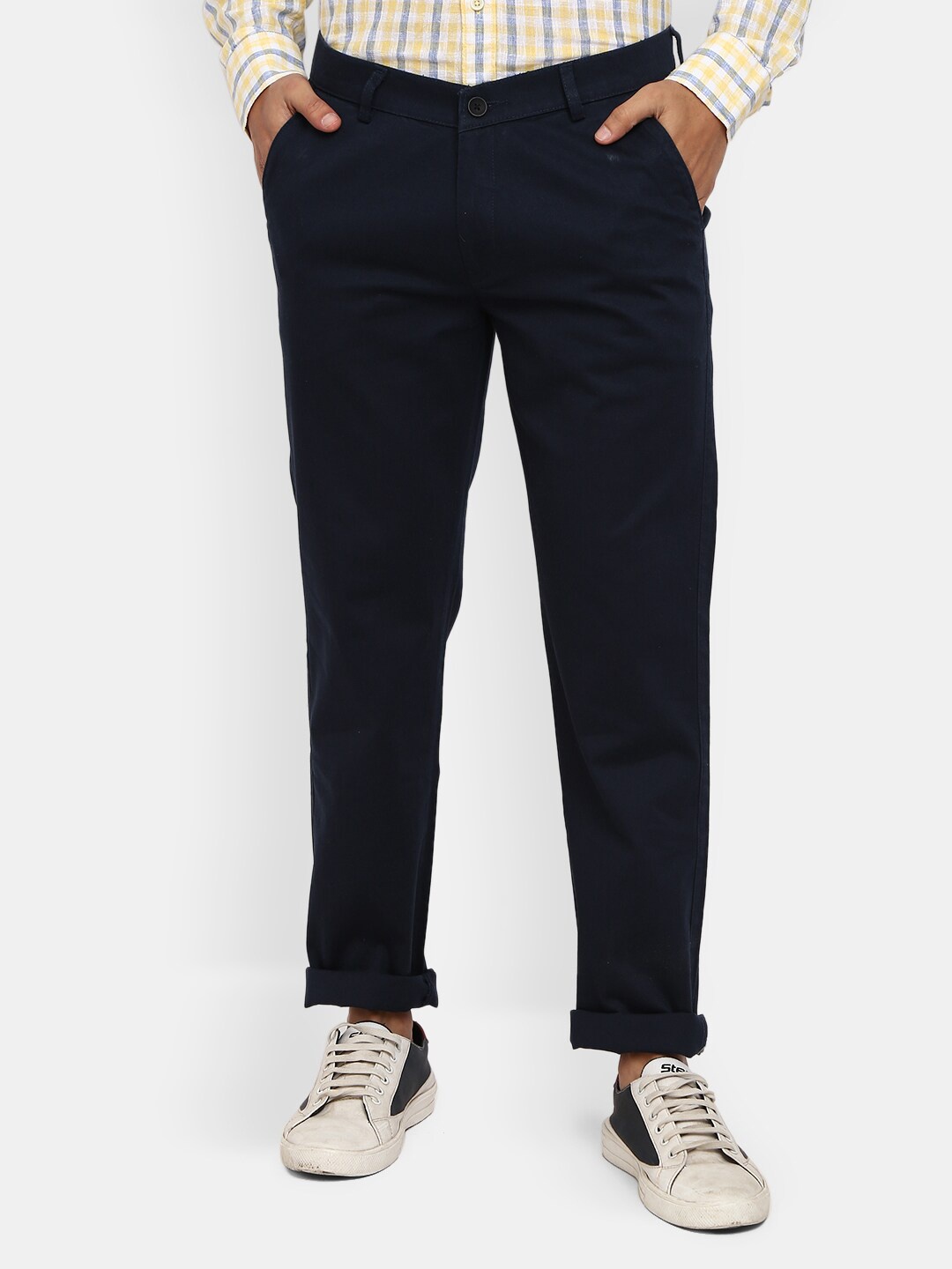 

V-Mart Men Navy Blue Cotton Classic Slim Fit Chinos Trousers