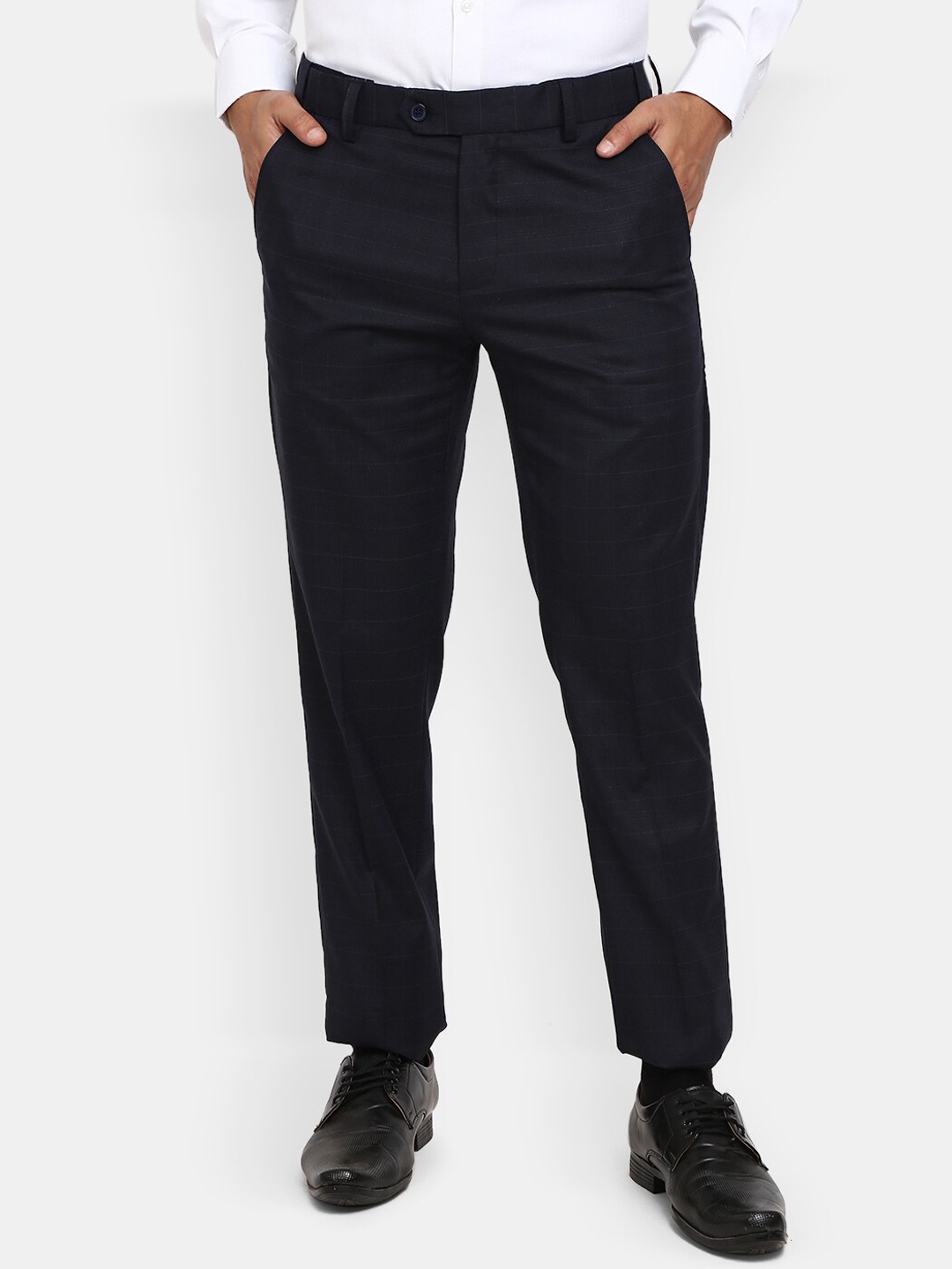 

J White by Vmart Men Navy Blue Cotton Classic Slim Fit Trousers