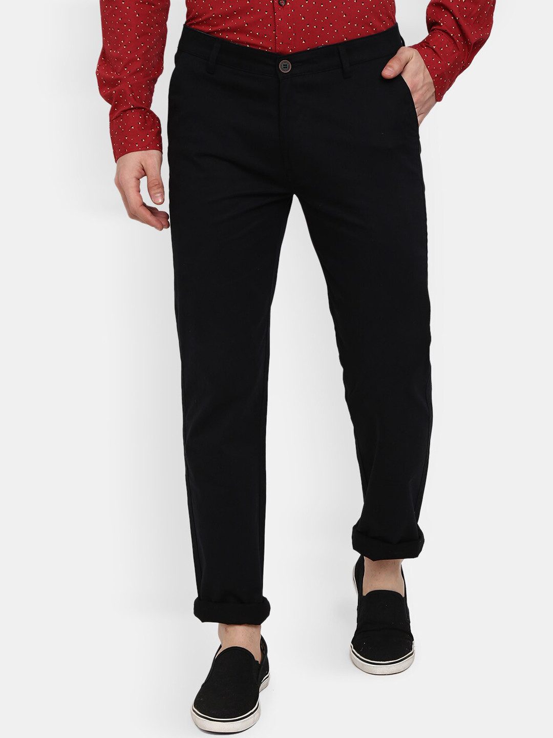 

V-Mart Men Black Cotton Classic Slim Fit Trousers