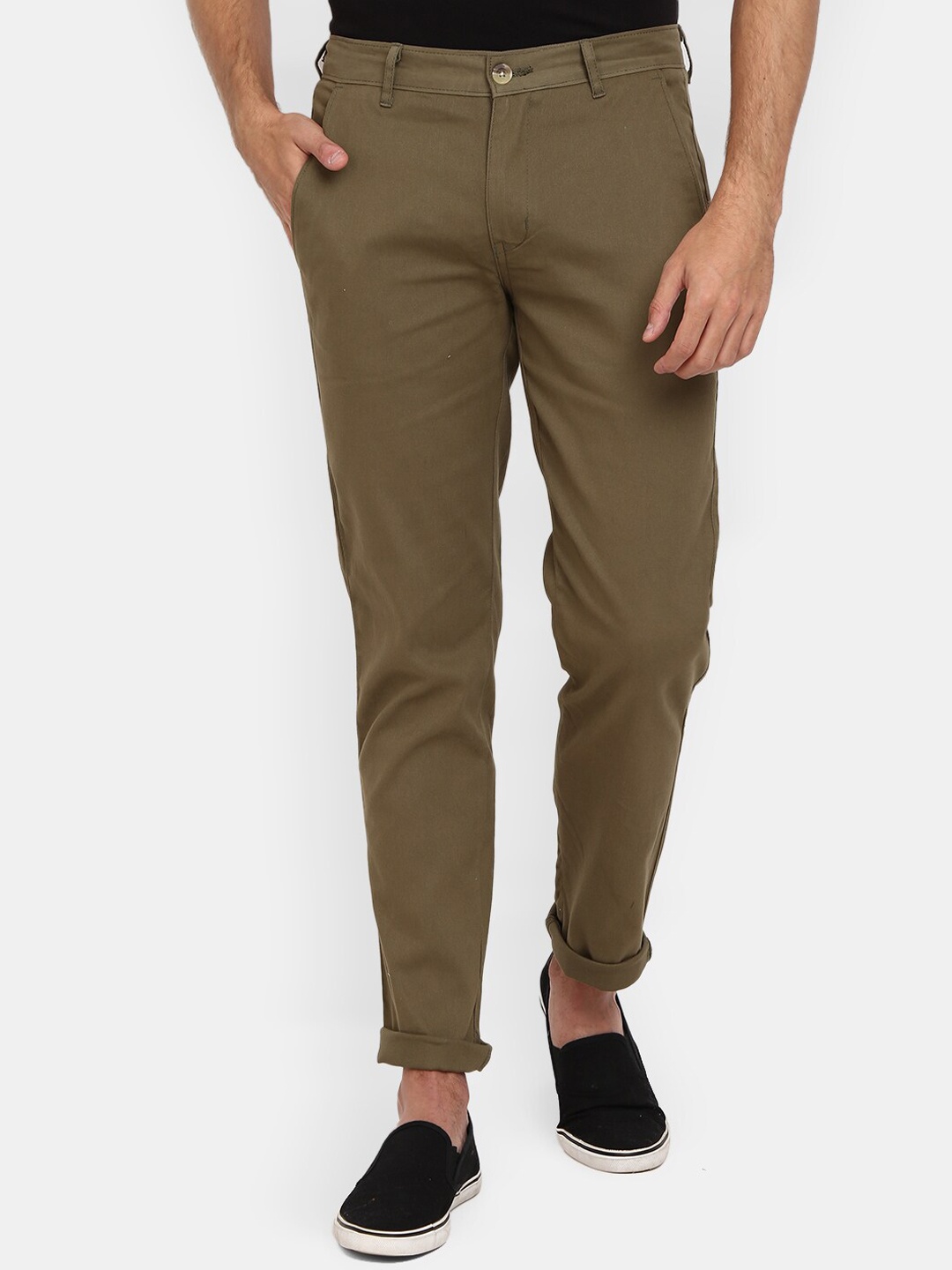 

V-Mart Men Olive Green Cotton Classic Slim Fit Trousers