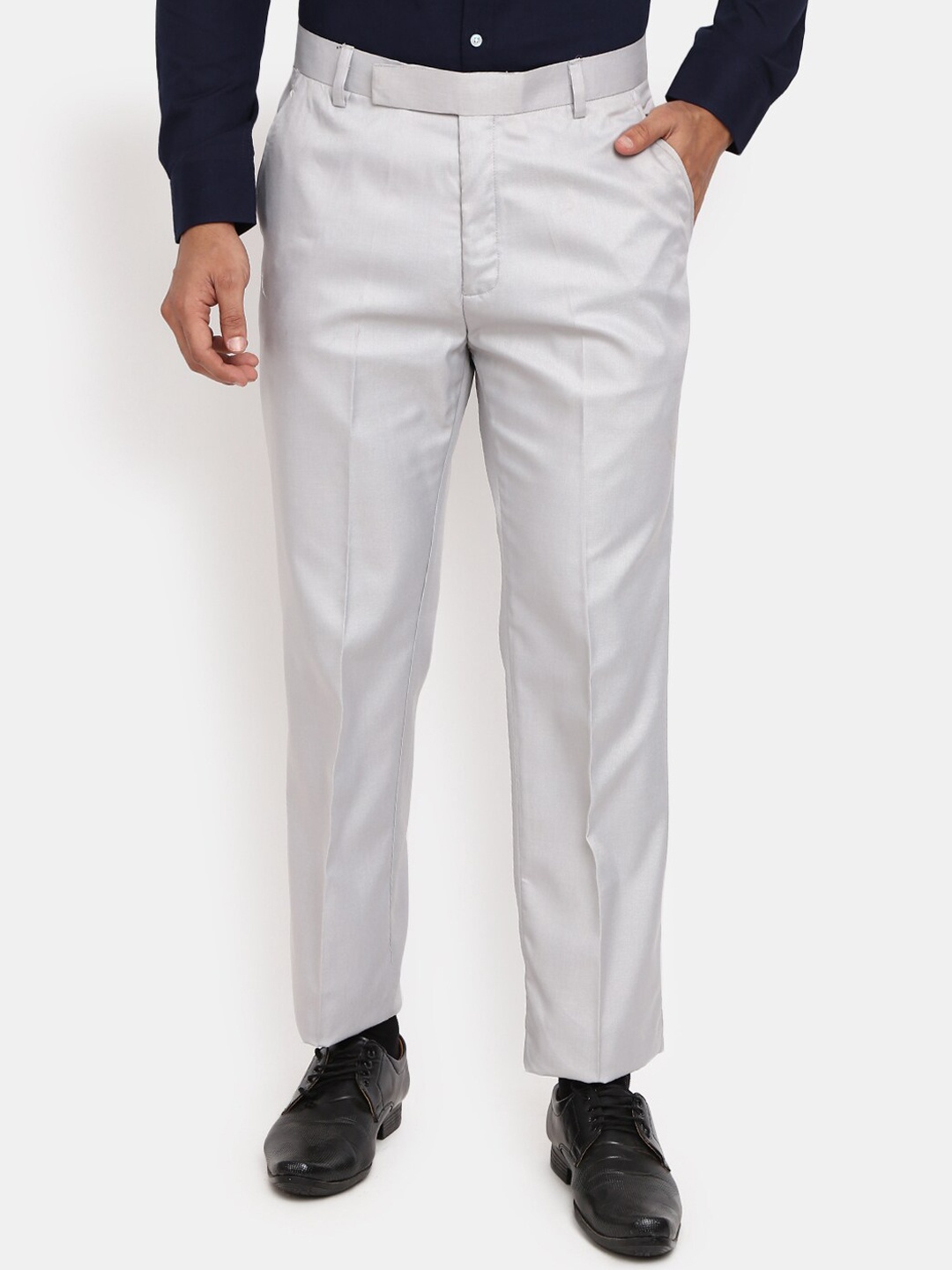 

J White by Vmart Men Grey Classic Cotton Slim Fit Trousers
