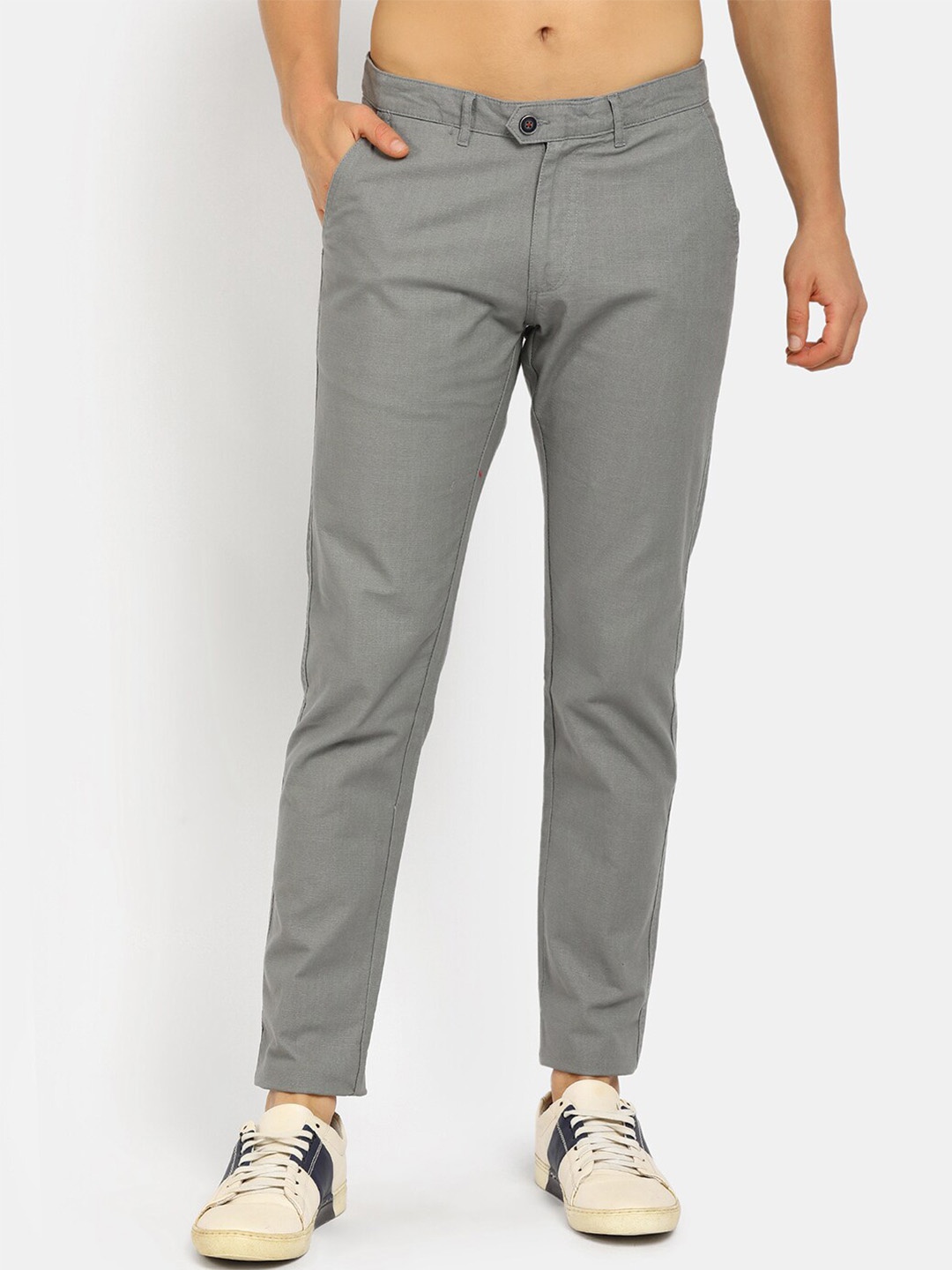 

V-Mart Men Grey Solid Classic Cotton Chinos Trousers