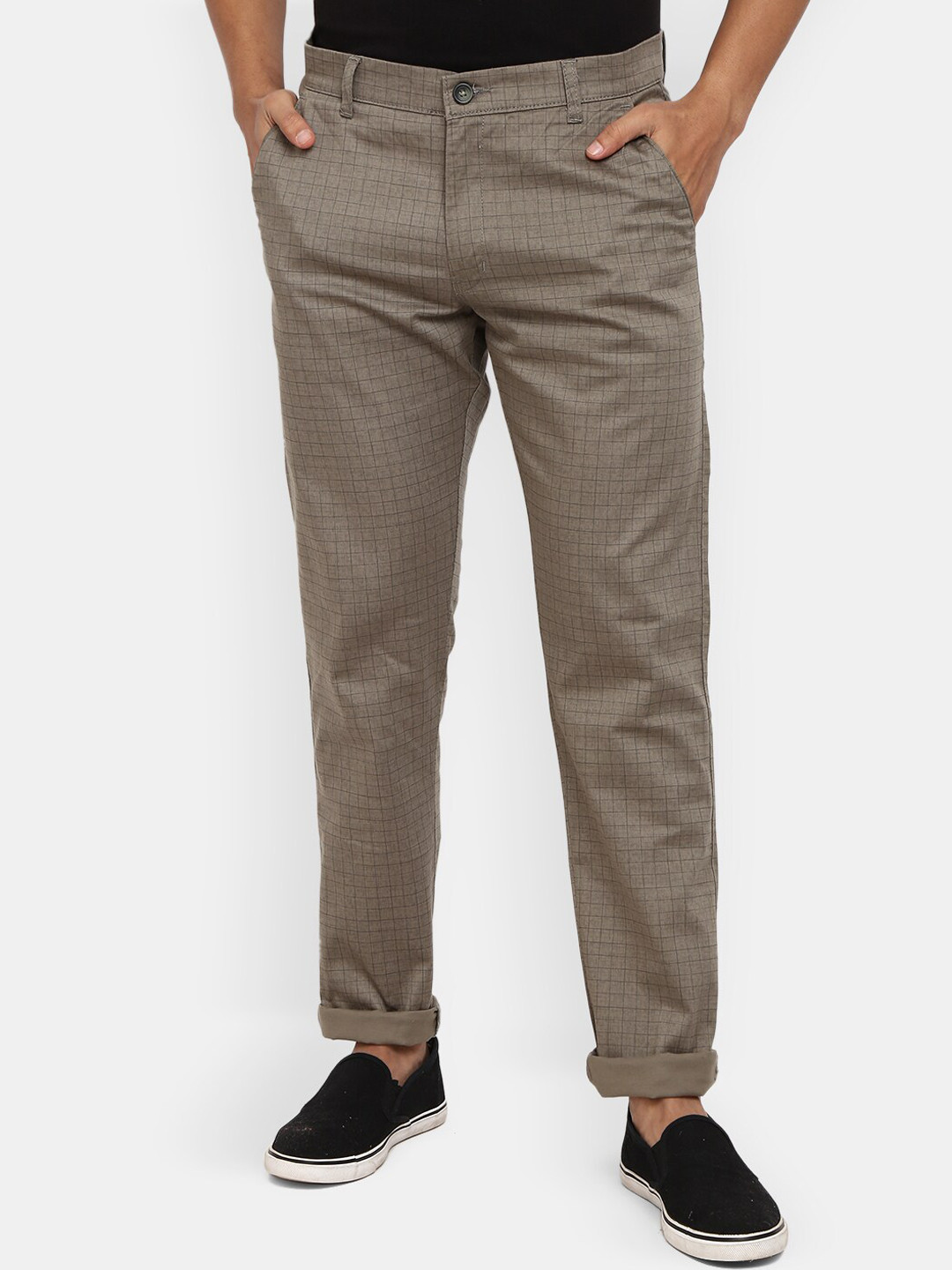 

V-Mart Men Green Checked Classic Slim Fit Trousers