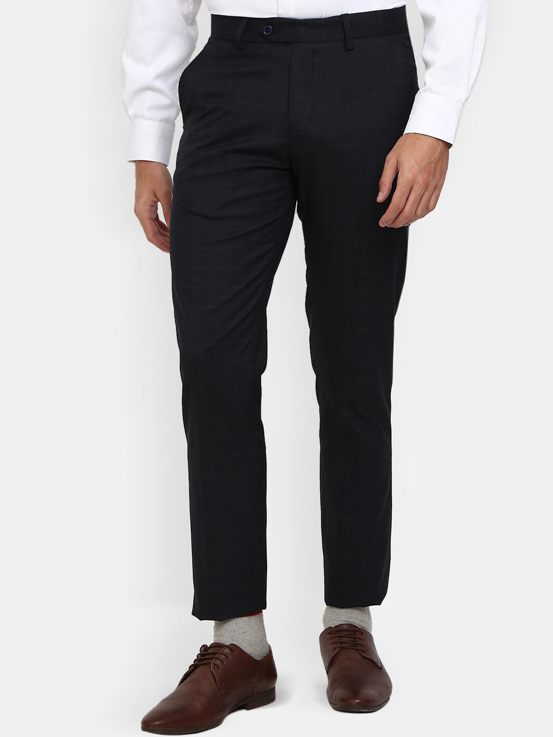 

V-Mart Men Blue Checked Classic Slim Fit Cotton Formal Trousers
